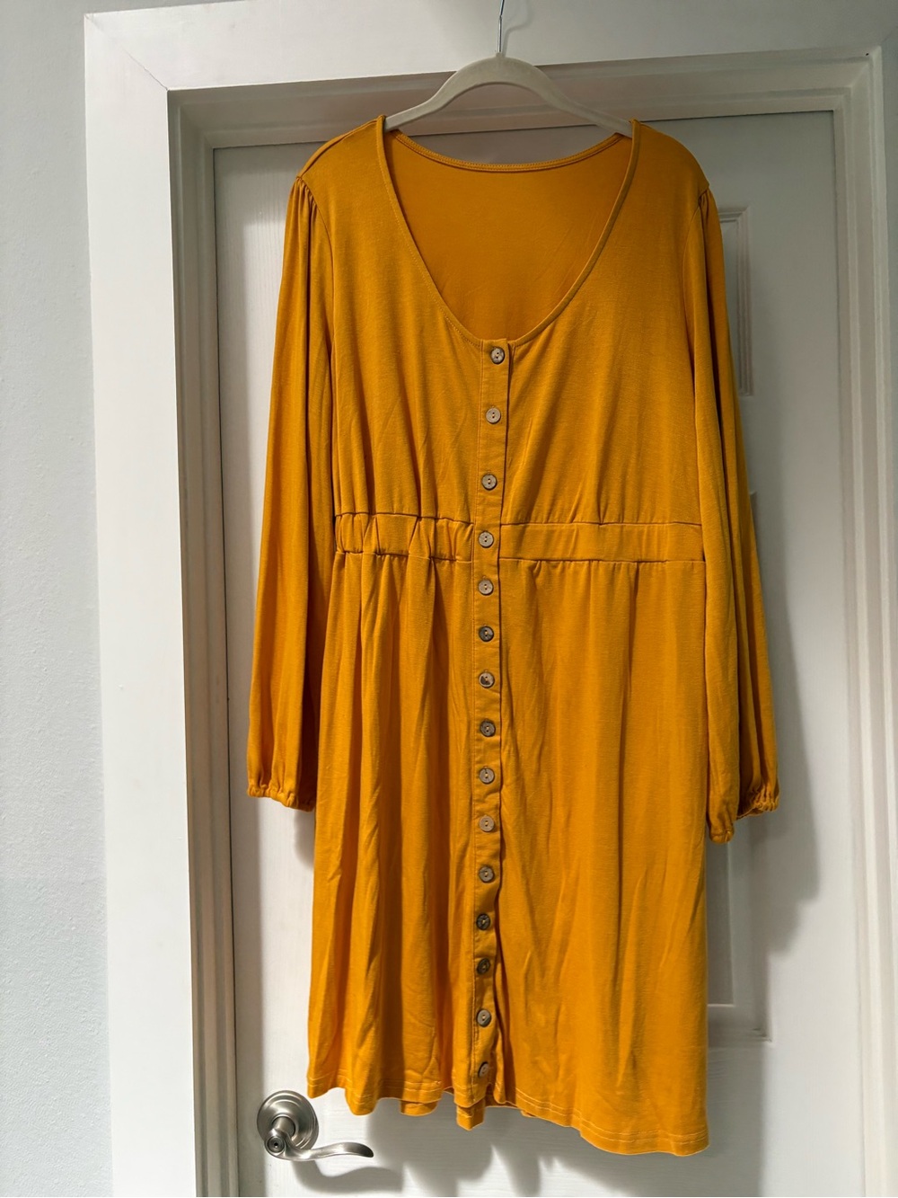 Mustard Long-Sleeve Button-Front Dress
